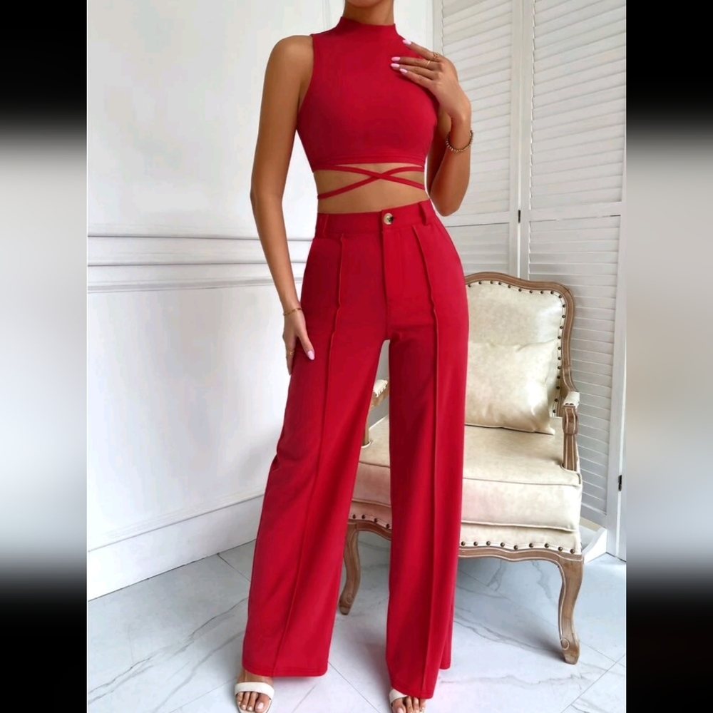 Shein dress pants together with her blouse a red set Size XS